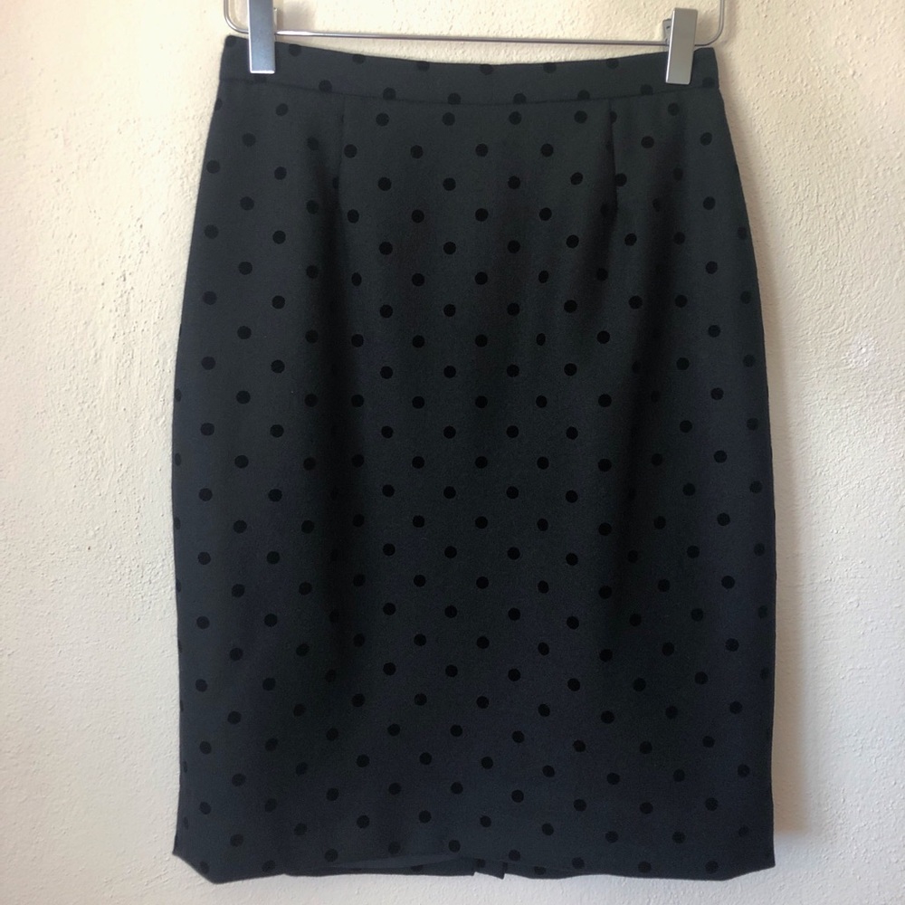 Polka Dot Black on Black 100% Wool Skirt